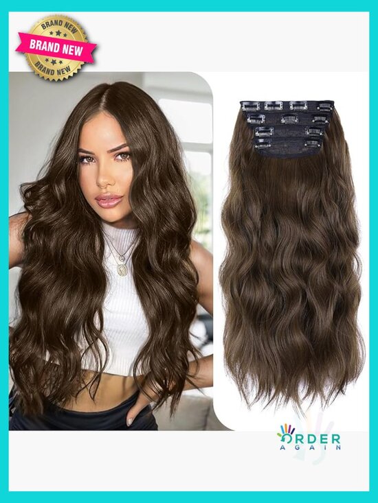 Wavy Clip-In Hair Extensions 20 inch Natural Soft Synthetic Full Head main image 7